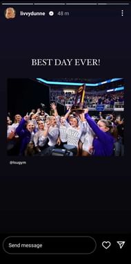 Screenshot of Olivia Dunne's Instagram story after securing the 2024 NCAA Gymnastics Championships.